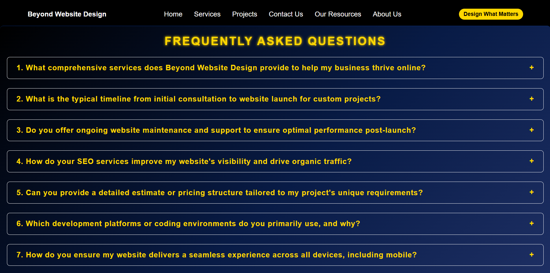 Beyond Website Design F.A.Q. Page